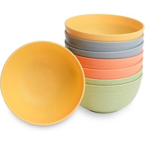 8-Pack Reusable Wheat Straw Bowls - 26 oz Non Toxic Kids Bowls, Microwave Safe & Dishwasher Safe Cereal and Snack, Unbreakable Dinnerware (Meadow)