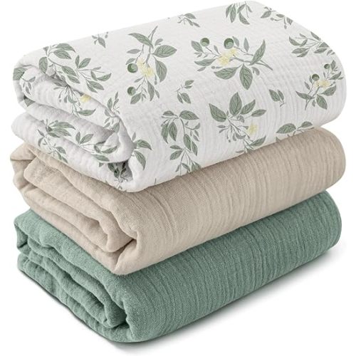 GLLQUEN BABY Muslin Swaddle Blankets for Newborns, Large 40''x38'', 3-Pack | 100% cotton, ultra soft and breathable, gentle on sensitive newborn skin, Multi-use as swaddle wrap, receiving blankets