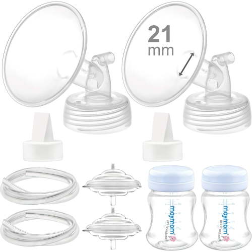 Maymom Pump Parts 21 mm Flanges, Valves, Tubes, Backflow Protectors, Bottles with One-Piece Travel Caps for Spectra S1 S2 9 Plus Breastpump. Replacement Pump Parts for Spectra Pump Accessories