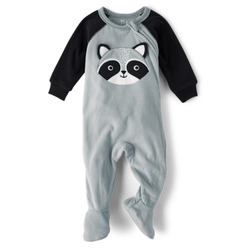 Baby And Toddler Raccoon Microfleece Footed One Piece Pajamas - Gray
