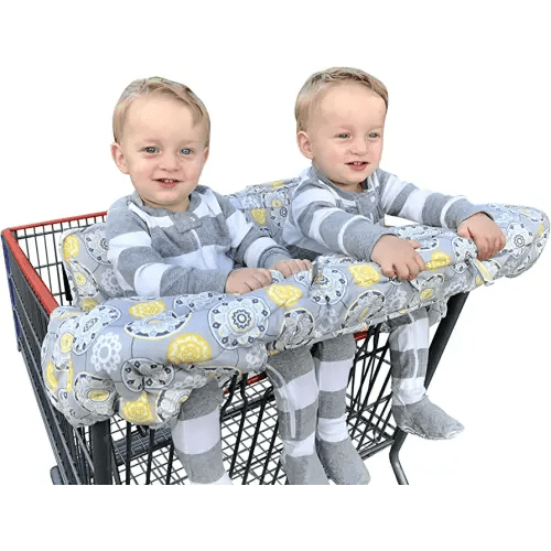 Twin Double Shopping Cart Cover for Baby Siblings with Carrying Case. Guaranteed to Fit Wholesale Warehouse Grocery Stores Like Costco SAMS Club (Gray Medallion)