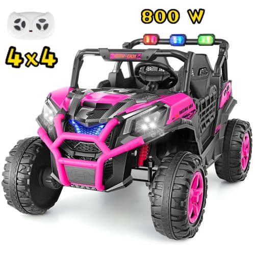 Funcid 24V Ride on Toys 4WD Ride on Cars with Remote Control, 2 XL Seater Electric Car for Kids, Power Car Wheels, UTV w/ 4*200W Motor, Bluetooth, Music, Lights, 3 Speeds, Rose Red