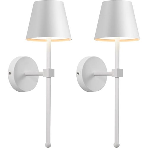 KDG Wireless Wall Sconces Set of 2, Small Cordless 5200mAh Rechargeable Battery LED Wall Lamps, Stepless Dimming Lightings for Wall Painting, Living Room, Bedroom, Hallway, Gifts, Night Light (White)