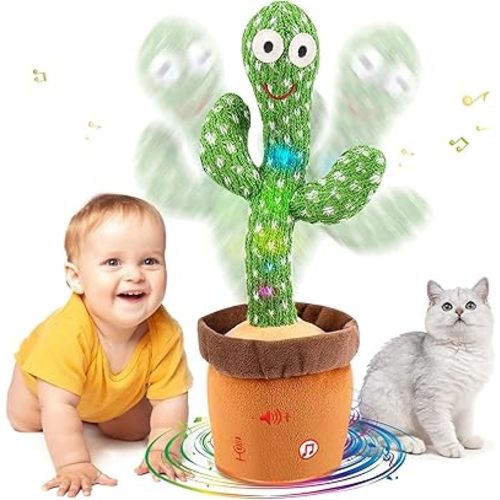 Dancing Talking Cactus Baby Toys 6-12 Months, Singing Cactus Baby Toy Mimicking Toy, Repeats What You Say, Interactive Light Up Toddler Infant Toys Gifts, Sing+Dancing+15S Recording+LED