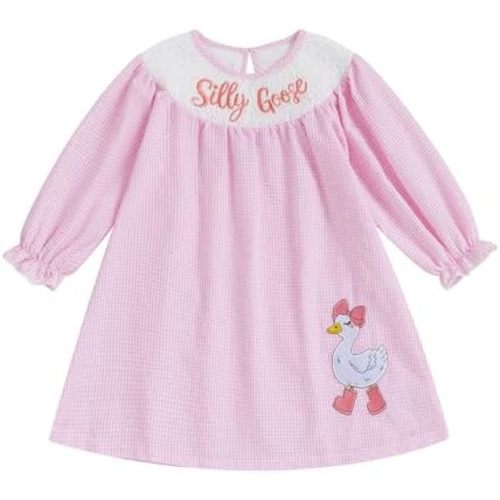 Toddler Baby Girl Smocked Dress Cute Silly Goose Princess Embroidery Dresses Long Sleeve Fall Outfits