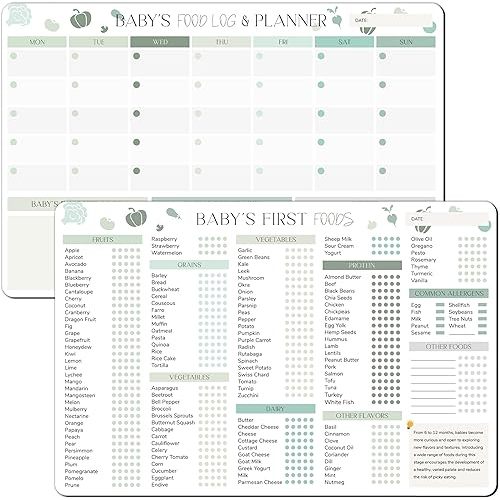 2 Pcs Baby First Food Checklist, Baby Led Weaning Supplies, Baby First Foods Tracker Fridge Magnet & Daily Food Log Meal Planner, 12"x8" Dry Erase Baby Foods Chart, 101 Foods Before 1 Checklist Magnet