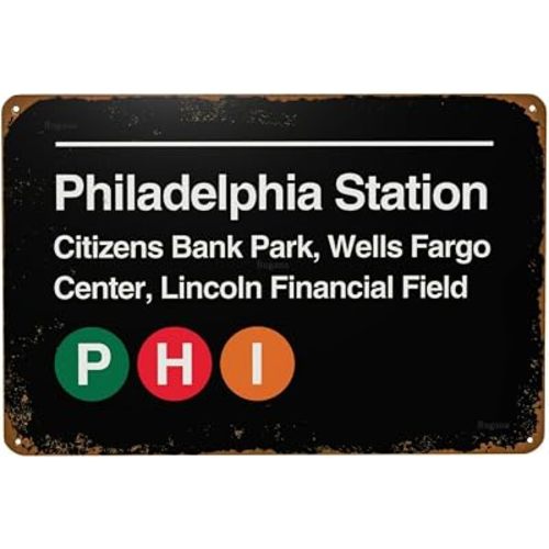 Philadelphia Pro Sports Venue Subway Vintage Metal Sign, Retro Tin Signs Posters for Man Cave Bar Garage Car Room Streets Wall Decor Art 12 x 8 Inch