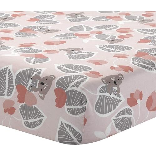 Lambs & Ivy Calypso Cotton Fitted Crib Sheet - Pink, Gray, White, Animals