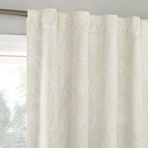 40"x96" Sun Zero 100% Blackout Pedra Paisley Embroidery Back Tab Curtain Panel Pearl White: Thermal Insulated, Noise Reduction