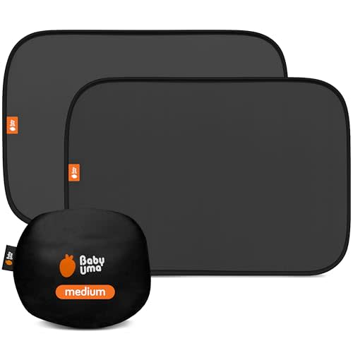 Baby Uma Car Window Shades (2 Pack) - 14.2″ x 21.3″, UPF 50+ Car Window Covers, 99% UVB + 94% UVA Protection, Static Cling Sun Shade with Travel Bag (Medium)