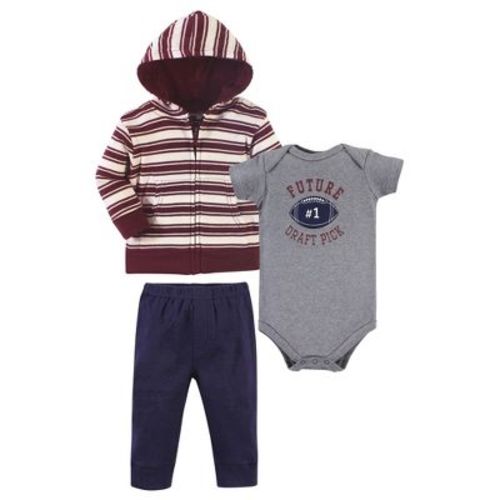 Hudson Baby Infant and Toddler Boy Cotton Hoodie, Bodysuit or Tee Top and Pant Set, One Draft Pick Baby, 6-9 Months
