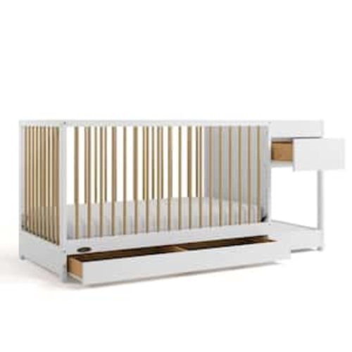Teddi White with Driftwood 5-in-1 Convertible Crib and Changer with Drawer