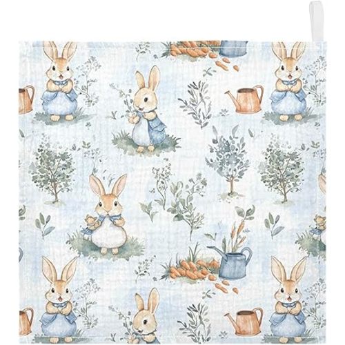 vvfelixl Baby Muslin Washcloths Peter Bunny Friend Baby Burp Cloths Cotton Babys Face Towel for Infants Soft 11.8 X 11.8 in, 3 Pack