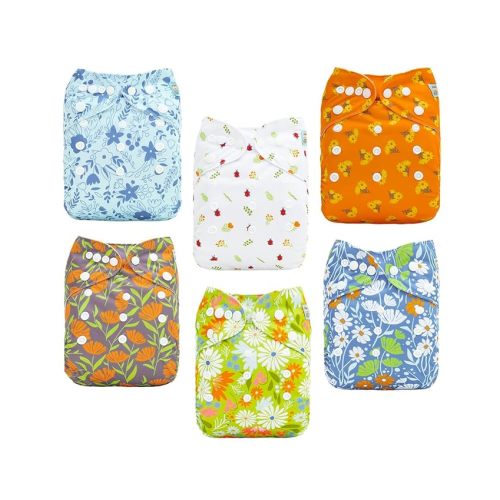 ALVABABY Baby Cloth Diaper 6 Pack with 12 Inserts One Size Cloth Diaper Covers Adjustable Washable Reusable for Baby Girls and Boys