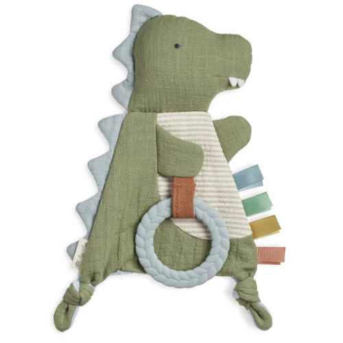 Itzy Ritzy - Bitzy Crinkle Sensory Toy Dinosaur with Crinkle Sound for Babies & Toddlers - Features Soft Braided Teething Ring & Textured Ribbons, Designed for Ages 0 Months and Up, Dinosaur