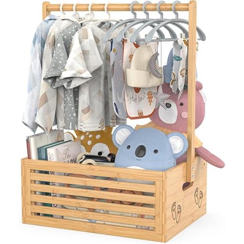 Baby Shower Crate Closet, Baby Baskets with Hangers Handle, Baby Crate Box for Baby Shower, Welcome Gift Basket for Newborn Baby, Pregnancy Gift for New Parents (Natural, Large Size)