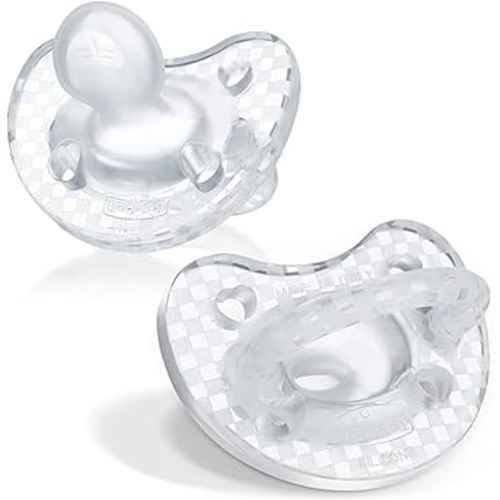 Chicco PhysioForma Luxe Orthodontic Pacifier, 16-24m | 100% Soft Silicone | Supports Breathing & Oral Development | Textured Shield & Handle | Includes Sterilizing Case | BPA Free | Crystal, 2pk