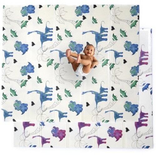 Jumpoff Jo - Large Waterproof Foam Padded Play Mat For Babies & Toddlers, Foldable Activity Mat, 70 In. X 59 In. - Tiny Dinos