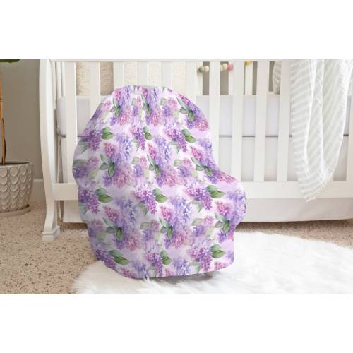 Lilac Purple Car Seat Cover, Floral Nursing Cover, High Chair Cover, Shopping Cart Cover, Baby Shower Gift, Newborn Gift, Gift for Baby Girl