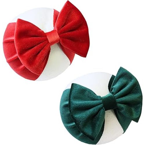 Christmas Red Velvet Baby Headbands Green Bows Handmade Soft Hairbands Big Bows for Baby Girls Wide Head Wrap Hair Accessories