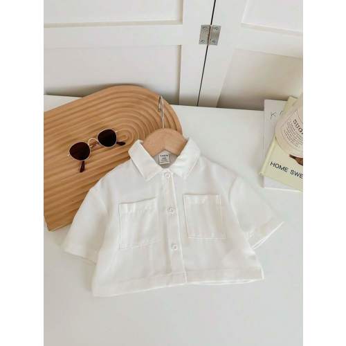 SHEIN LMoss Kids Cute Baby Girls White Short Sleeve Shirt, Versatile For Summer | SHEIN USA