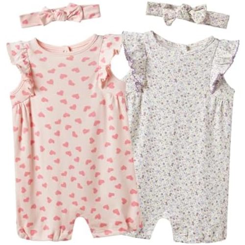 Baby Girls Ruffled Sleeve Rompers Toddler Girls Jumpsuits One-Piece Cotton Outfits