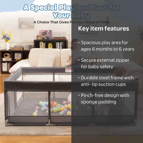 Babyeap Baby Playpen Large Play Yard Fence for Toddlers, 71"x50" Dark Gray