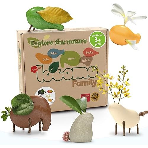 Nature Wooden Toys Locomo Family II Animal Figures Waldorf Open-Ended Educational Outdoor Play for Childs Learning & Creativity, Sensory for Kids 3 4 5 6 7+ Year Old, Montessori Toy Gifts (Set of 5)