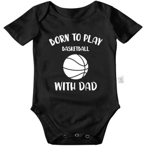Born to Play Basketball with Dad Baby Bodysuit, Gender Neutral Infant Clothes, Boys Girls Short Sleeve Jumpsuits