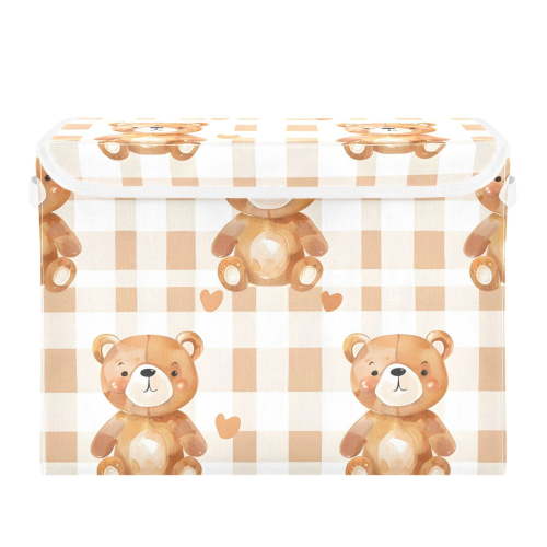 Cute Cartoon Bears with Hearts Foldable Storage Bin with Lid and Handle Collapsible Storage Box 16.5 x 12.6 x 11.8 inches