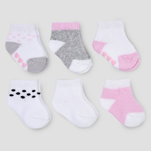 Baby Girls' 6pk Basic Ankle Terry Socks - Just One You® made by carter's Pink/Gray 0-3M
