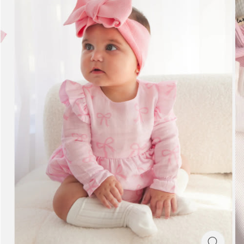 Muslin Frill Romper - Pink Bows
