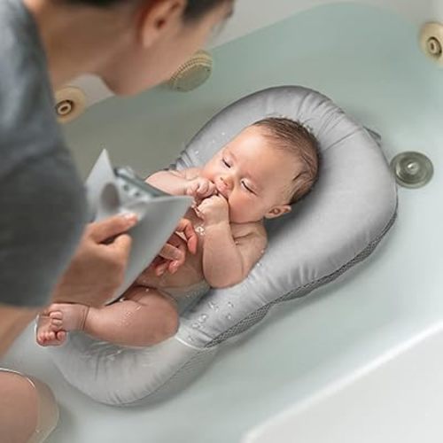 Baby Bath Mat, KAKIBLIN Baby Bath Cushion Soft Anti-Slip Bath Pad Toddler Bath Pillow, Grey