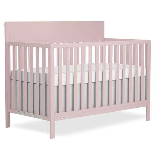 Fisher-Price Meadowbrook 4-in-1 Convertible Full Size Baby Crib, Wooden Nursery Furniture, Converts to Toddler Bed with Guardrail, Daybed & Full-Size Bed, Greenguard Gold & BSA Certified, Pink