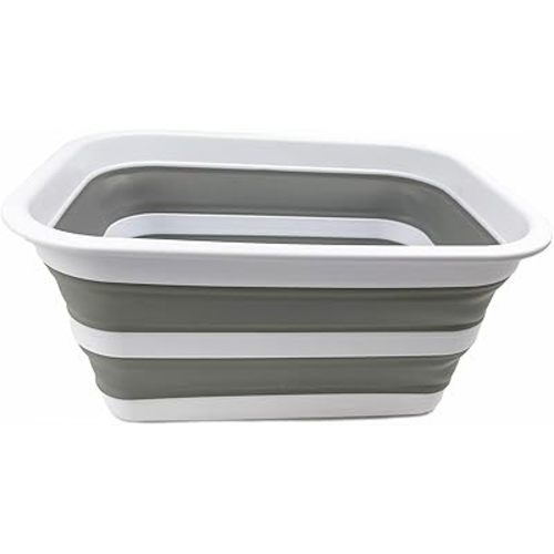 SAMMART 12L (3.17Gallon) Collapsible Tub - Portable Outdoor Picnic Tray - Portable Washing Basin - Space Saving Plastic Washtub (White/Grey)