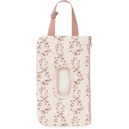 Quilted Baby Wipe Holder Floral Wipe Pouch Portable Hanging Wet Wipes Bag for Stroller, Travel