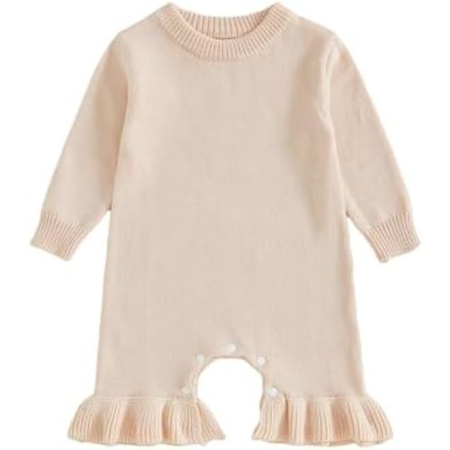 Newborn Baby Girl Clothes Fall Winter Knit Sweater Romper Long Sleeve Jumpsuit Solid Ruffle Bodysuit Crochet Outfit