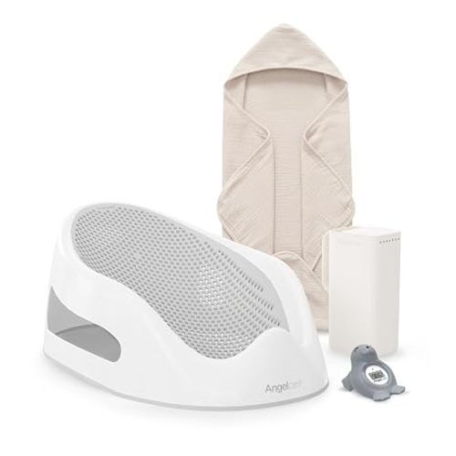 Angelcare Baby Bath Support, Grey, Birth to 6 Months, Made in Canada | Ergonomic soft-touch bath support keeps newborns secure and comfortable during bath time from birth up to 6 months or 20 lb.