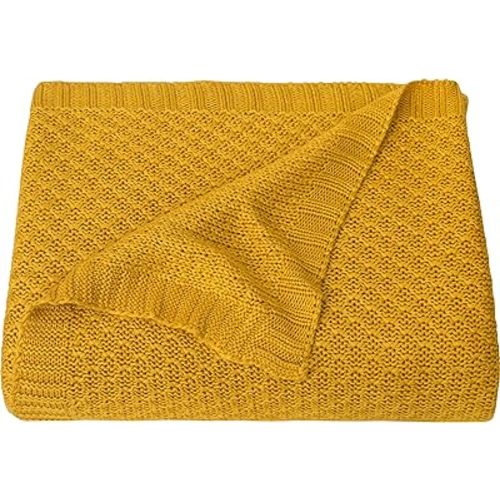 NTBAY Cable Knit Cooling Toddler Blanket, Soft and Breathable Baby Blanket 30x40 Inches Made from Rayon Derived from Bamboo for Crib, Stroller, Nursery, Ginger Yellow