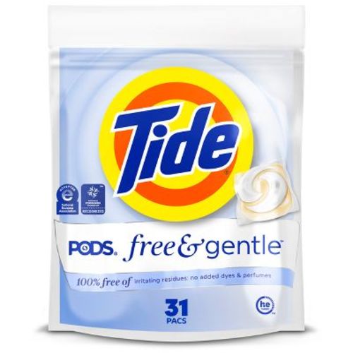 Tide Unscented Free & Gentle HE Deep Cleaning Concentrated Laundry Detergent Pods 31 Pacs 23oz: Hypoallergenic, Sensitive Skin Formula