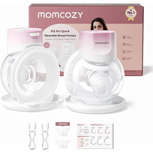 Momcozy Breast Pump S12 Pro Quick, Hands-Free Wearable & Wireless Pump, with DoubleFit Hybrid Flange, 3 Modes & 9 Levels Electric Pump Portable, Smart Display, 24mm Flange, 2 Count, Cozy Pink