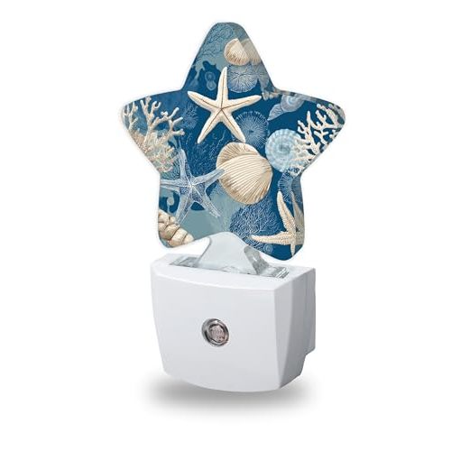 Nightlight,Coral Starfish Decorative Night Lights Plug Into Wall,Seashells Night Light with Auto Sensor for Bedroom,Nursery,Hallway,Stairway,Gifts