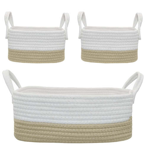 3 Pc Cotton Rope Storage Set - Natural/White
