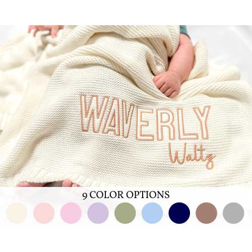 Embroidered Baby Name Knit Blanket, Custom Knit Baby Blanket, Personalized Baby Name Blanket, Newborn Blanket Keepsake, Baby Shower Gift