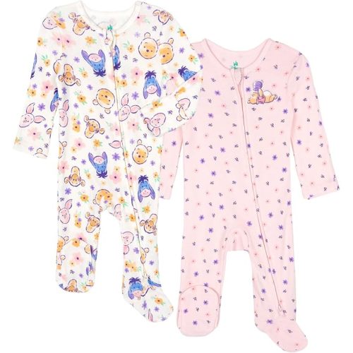 Disney Baby Girls' 2-Pack Footed Sleep N' Play Newborn to Infant