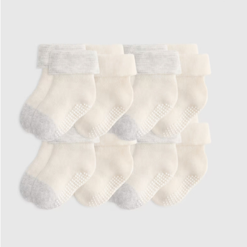 Organic Cotton Gripper Fold Over Socks 8-Pack - Baby in Pink/Blue Multi