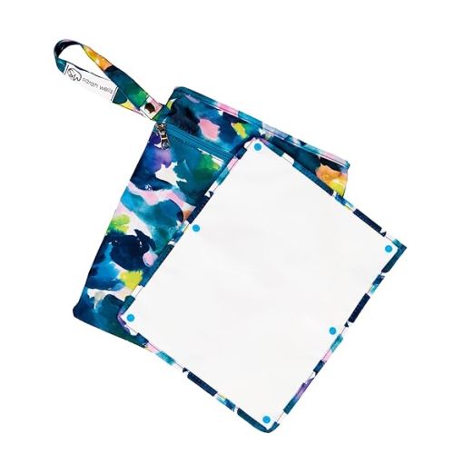 Sarah Wells Pumparoo Wet Dry Bag for Breast Pump Parts – Compact Organizer with Waterproof Pocket, Staging Mat & Fridge Hack – Machine Washable Pumping Accessory (Aquarelle)