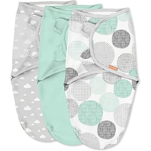 SwaddleMe by Ingenuity Original Swaddle - Size Small/Medium, 0-3 Months, 3-Pack (Floating Geo)