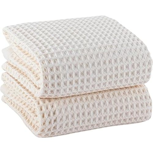 PÜSKÜL Undyed-Raw Waffle Bath Towels Set of 2-Piece | Organic Natural 100% Turkish Cotton Towel | Premium Quality Body Towels for Bathroom & Sauna | 32x63 inch Large Bath Sheet | Earthy Spa Experience