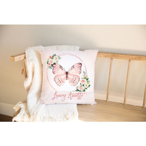 Personalized Butterfly Pillow: Floral Girls Room Decor